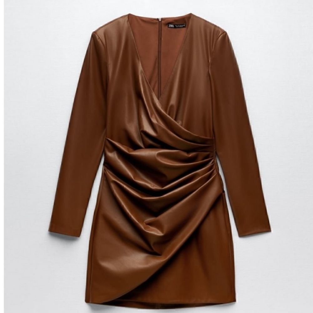 Nwt ZARA FAUX LEATHER DRESS BROWN NWT S bloggers fav - Picture 14 of 16